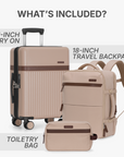 Vista Way 3-Piece Travel Set, 21-Inch Carry-on Hardside with TSA Lock, 18-Inch Travel Backpack with Laptop Sleeve, Toiletry Bag