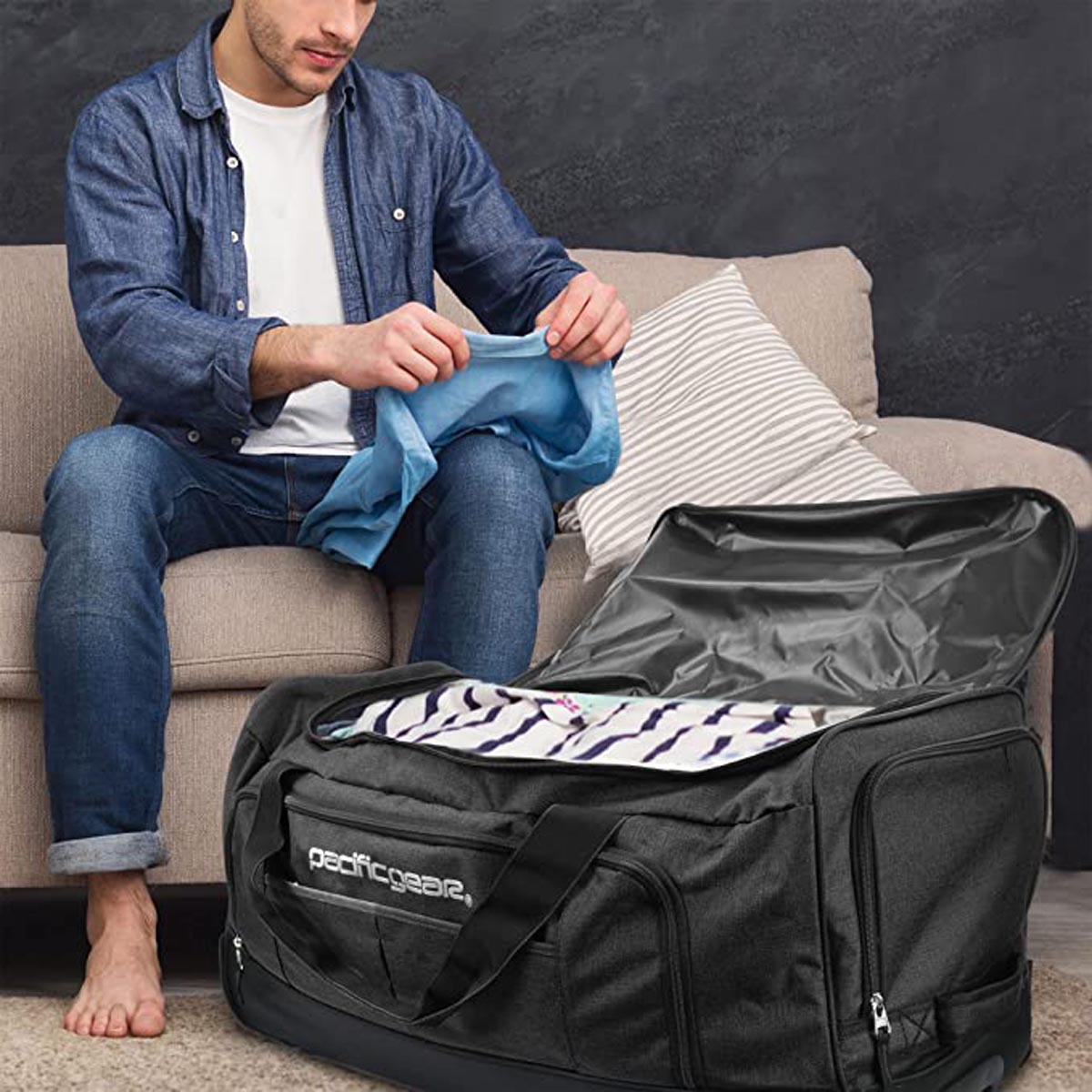 Pacific Gear Wheeled Rolling Duffel Bag, Durable Design, Telescoping Handle, Multiple Compartments, Tie-Down Capabilities
