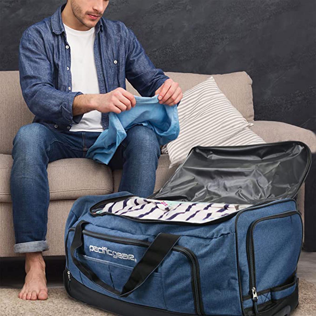 Pacific Gear Wheeled Rolling Duffel Bag, Durable Design, Telescoping Handle, Multiple Compartments, Tie-Down Capabilities