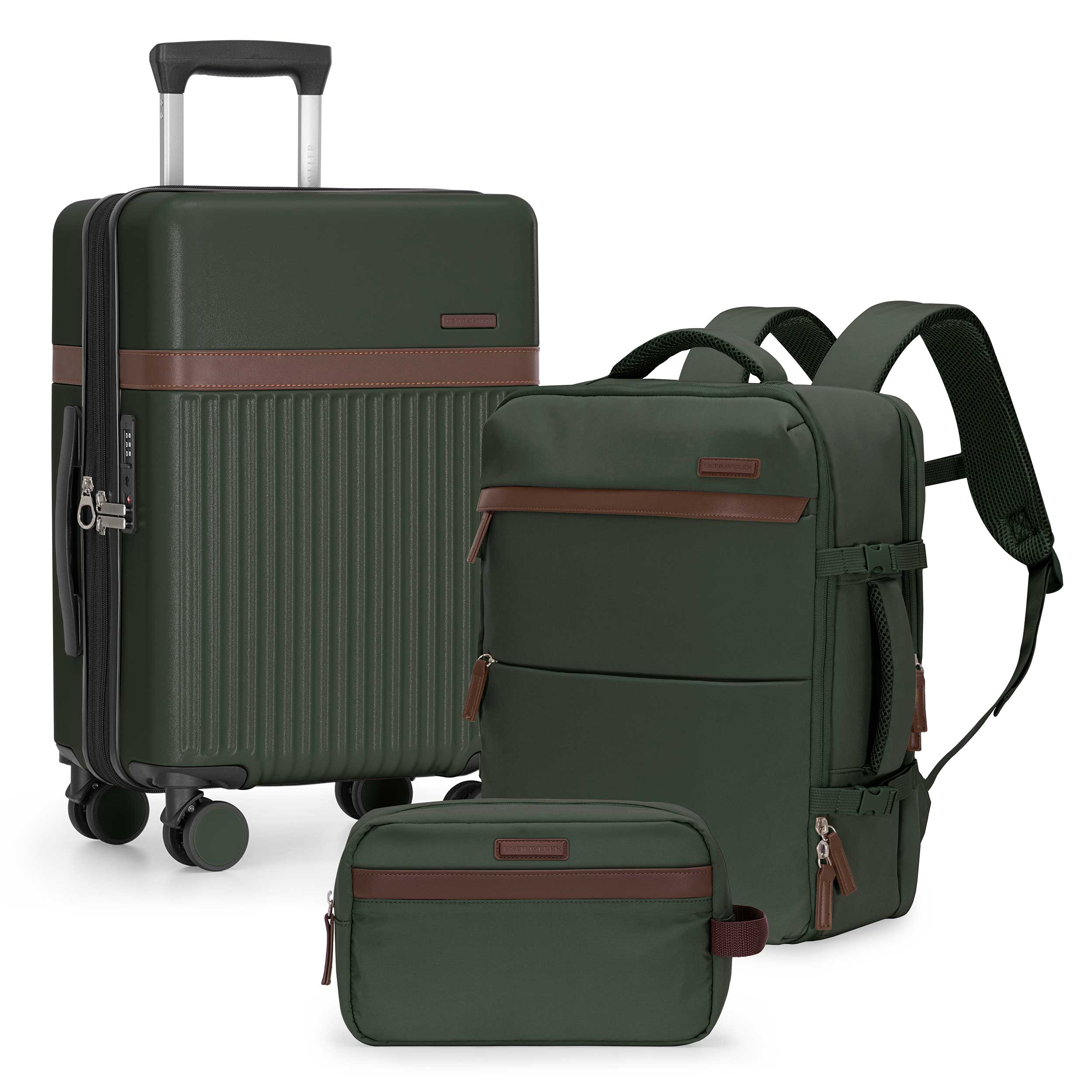 Vista Way 3-Piece Travel Set, 21-Inch Carry-on Hardside with TSA Lock, – Traveler Luggage
