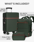 Vista Way 3-Piece Travel Set, 21-Inch Carry-on Hardside with TSA Lock, 18-Inch Travel Backpack with Laptop Sleeve, Toiletry Bag